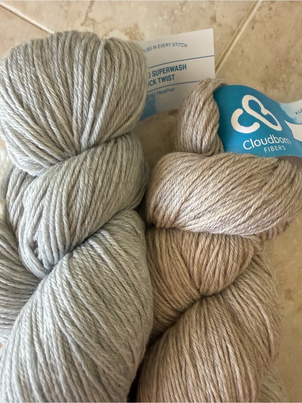 Cloudborn Fibers Merino Superwash Sock Twist - Grey Heather and Taupe Heather